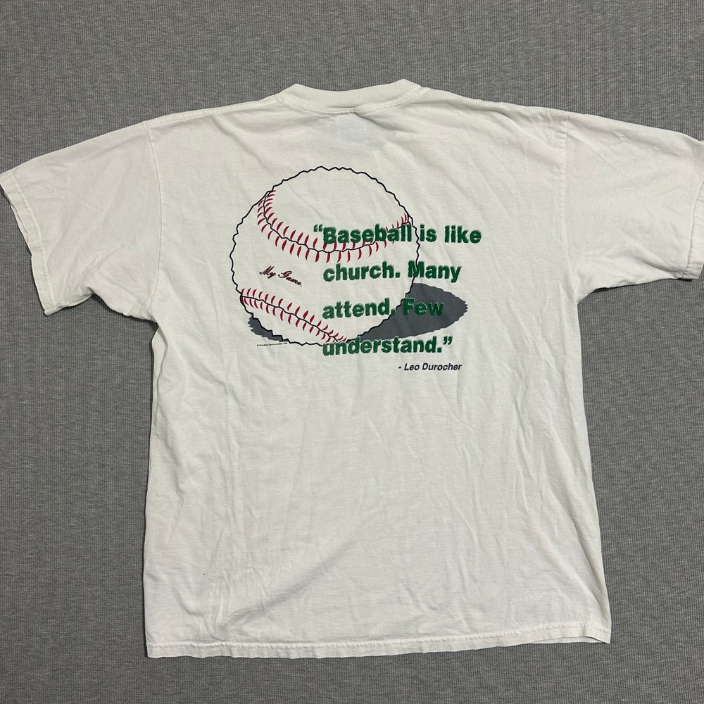 Vintage‎ Late 90s Baseball Is Like Church Leo Durocher Quote Tee Shirt Mens XL - Picture 9 of 12